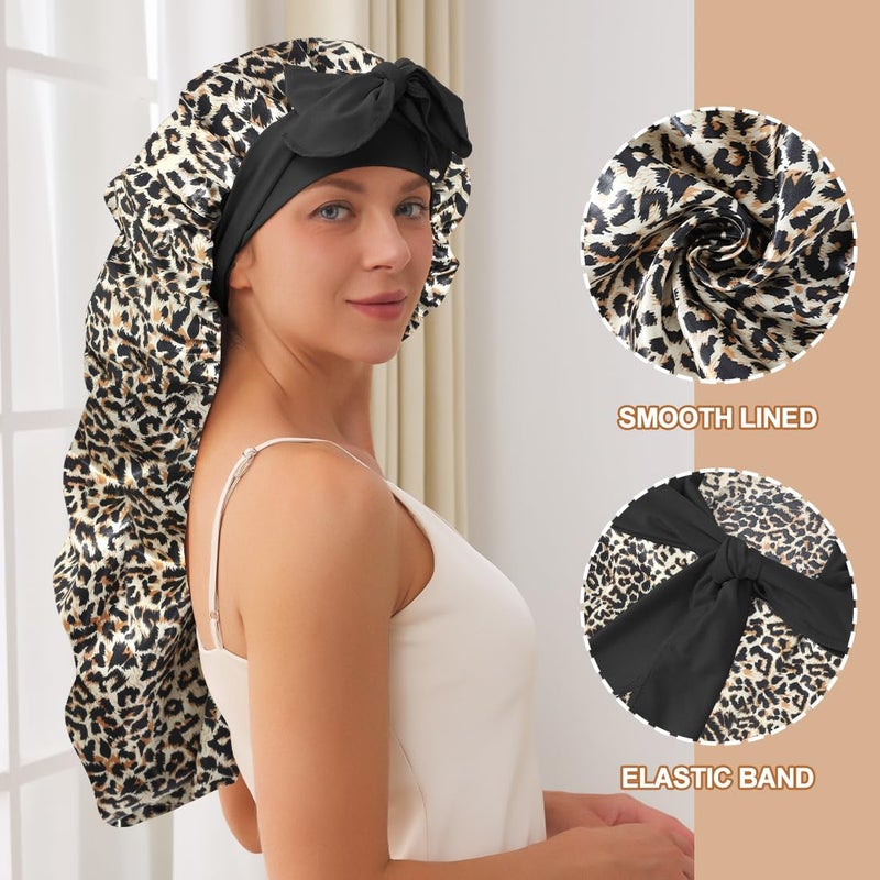 Supaze Long Bonnet for Sleeping, Satin Bonnet with Elastic Band, Adjustable Long Strap Bonnets for Women Braids Dreadlock Curly Hair - Image 2